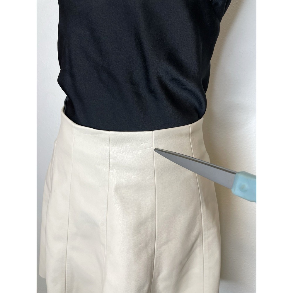 Women Skirt Faux Leather A-Line Paneled Mini 6 Cream - Picture 5 of 11